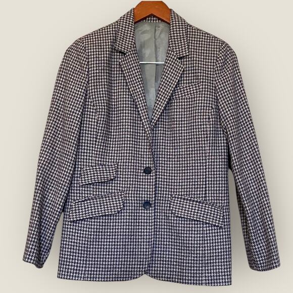 Vintage Women's Houndstooth Blazer Jacket Medium Blue Gray Academia Career USA - Picture 1 of 12